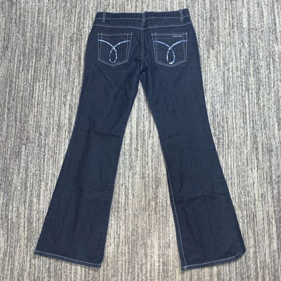 Calvin Klein Womens Size 8 Slim Flare Leg Blue Dark‎ Wash Sequin Pockets Stretch - Picture 1 of 9